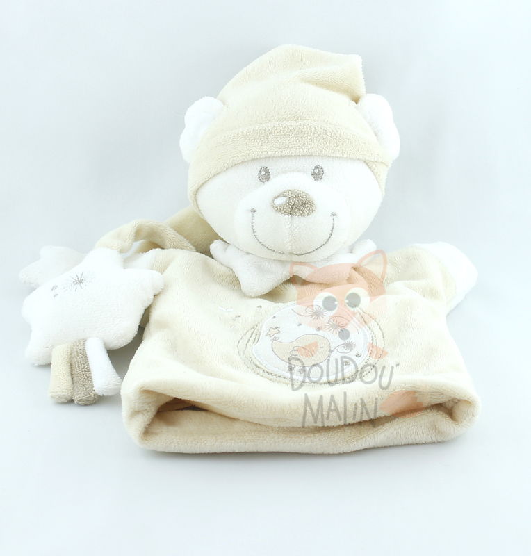  luna handpuppet bear beige white star bird 